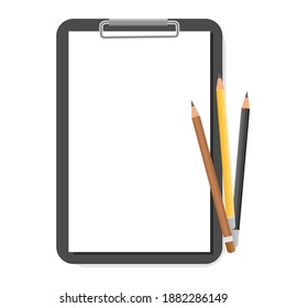 Clipboard with pencil on white background.