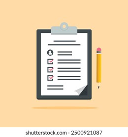 clipboard with pencil and paper. illustration of stationery for filling out documents. suitable for poster use and web icons