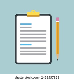 clipboard and pencil vector, flat clipboard and pencil vector