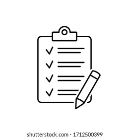 Clipboard pencil vector icon. Black illustration isolated on white background for graphic and web design.