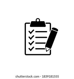 Clipboard pencil vector icon. Black illustration isolated on white background for graphic and web design.