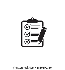 Clipboard pencil vector icon. Black illustration isolated on white background for graphic and web design.
