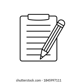 Clipboard pencil vector icon. Black illustration isolated on white background for graphic and web design.