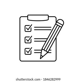 Clipboard pencil vector icon. Black illustration isolated on white background for graphic and web design.