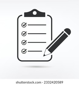 Clipboard pencil vector icon. Black illustration isolated on white background 