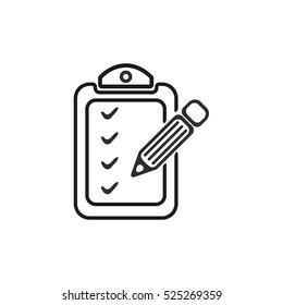 Clipboard pencil vector icon. Black illustration isolated on white background for graphic and web design.