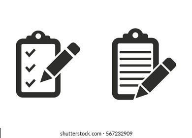 Clipboard pencil vector icon. Black illustration isolated on white background for graphic and web design.