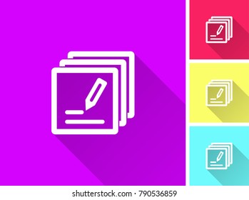 Clipboard pencil vector icon with long shadow. Illustration isolated for graphic and web design. Line pictogram for infographic and website.