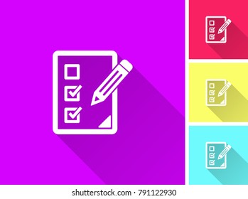 Clipboard pencil vector icon with long shadow. Illustration isolated for graphic and web design. Line pictogram for infographic and website.