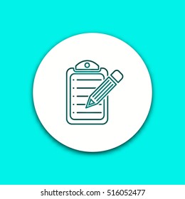 Clipboard pencil vector icon with shadow. Illustration isolated for graphic and web design.