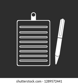 Clipboard pencil vector icon. white illustration isolated on black background for graphic and web design. eps 10