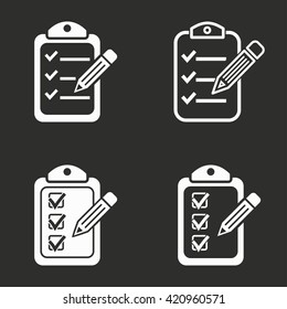 Clipboard pencil   vector icon. White illustration isolated on black background for graphic and web design.