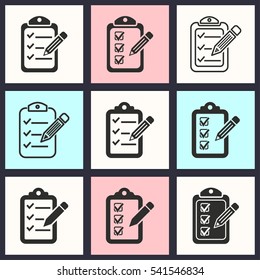 Clipboard pencil vector icons set. Illustration isolated for graphic and web design.