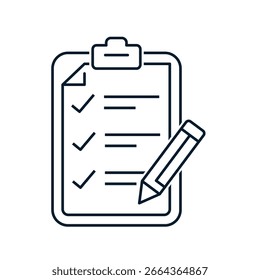 Portapapeles, lápiz. Icono lineal de Vector aislado sobre fondo blanco.