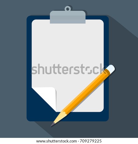 Clipboard and pencil, Vector modern flat illustration empty sheet of paper and pencil Clipboard with blank paper and pencil-Vector Eps10 Illustration