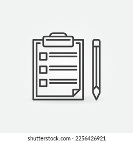 Clipboard with Pencil vector Tasks concept outline icon or symbol