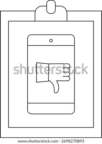 Clipboard with a phone displaying a thumbsdown icon