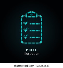 Clipboard - pixel icon. Vector Illustration. Design logo element. Isolated on black background. It is easy to change to any color.