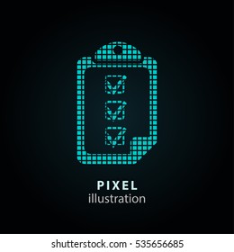 Clipboard - pixel icon. Vector Illustration. Design logo element. Isolated on black background. It is easy to change to any color.