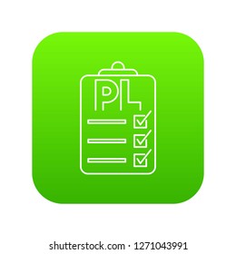 Clipboard with PL icon green vector isolated on white background