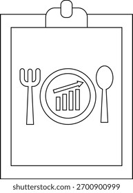 Clipboard with a plate showing a rising bar graph accompanied by a fork and spoon