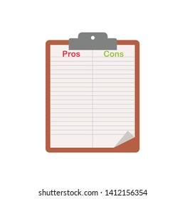 Clipboard with pros and cons. Flat style design vector illustration - Vector
