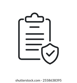 Clipboard, protection document thin line icons. Perfect pixel on transparent background