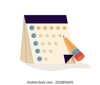 Clipboard rating five stars for best excellent rating. 5 star for quality customer rating feedback. Clipboard task todo check list, product review icon. Modern icon feedback vector render illustration