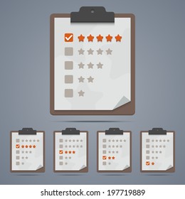 Clipboard with rating stars and checkboxes. Vector illustration in EPS10.