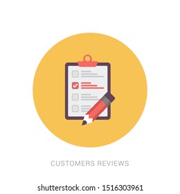 Clipboard with rating stars and pen. Quality control, customers reviews, service rating concepts. Yellow theme concept
