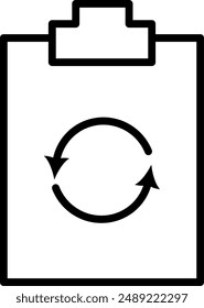 Clipboard with recycle arrow icon. Refresh file symbol. Replaceable vector design.