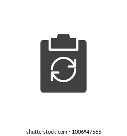 Clipboard with recycling arrows icon vector, filled flat sign, solid pictogram isolated on white. Refresh file symbol, logo illustration.