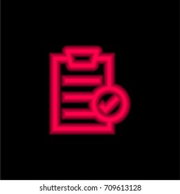 Clipboard red glowing neon ui ux icon. Glowing sign logo vector