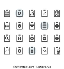 Clipboard related icon and symbol set in glyph design