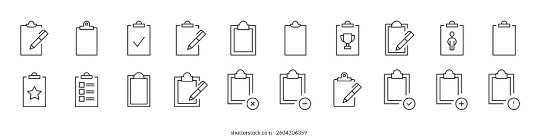 Clipboard Related Image Collection. Editable Stroke. Perfect for Infographics, Articles, Books, Flyers, Banners