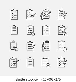 Clipboard related vector icon set. Well-crafted sign in thin line style with editable stroke. Vector symbols isolated on a white background. Simple pictograms