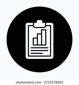 Auswertung in der Zwischenablage isoliertes Symbol für kreisförmiges schwarzes Vektorsymbol. 