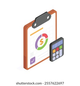 A clipboard report with charts and a calculator for analysis