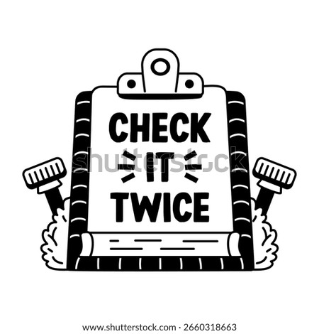 Clipboard report with check it twice text, glyph sticker 
