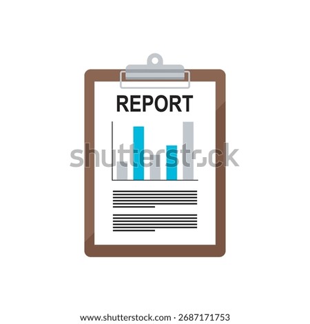 A clipboard with a report showing a bar graph and text. The image illustrates data analysis, business reports, and presentations for financial planning and strategic insights.