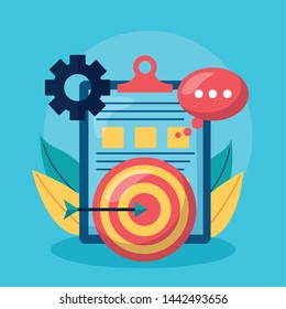 clipboard report target talk bubble business handshake vector illustration