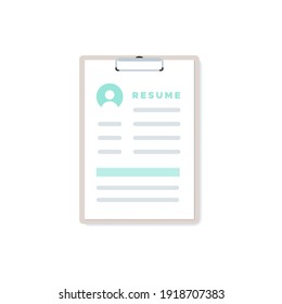 Clipboard resume icon. Vector illustration, flat design