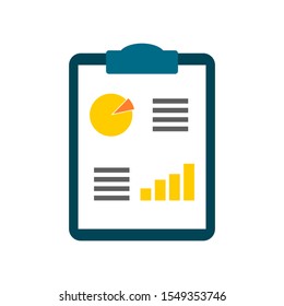 clipboard with round chart and bar graph business performance report document paper isolated on white background. vector illustration