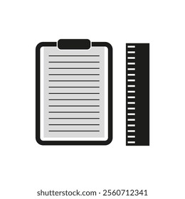 Clipboard with ruler. Measurement tool icon. Stationery vector item. Office supplies shape.