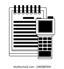 Clipboard and scanner on black and white