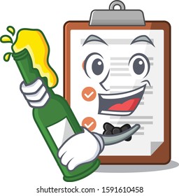 Clipboard Scroll with bottle of beer mascot cartoon style