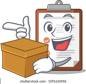 Clipboard Scroll cartoon character bringing a box