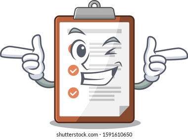Clipboard Scroll mascot cartoon design with Wink eye