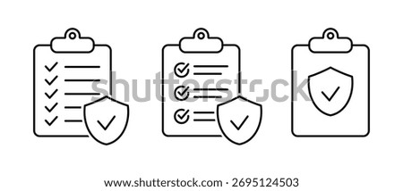 Clipboard Security Line Icons – Shield Checkmark (3 Pack)