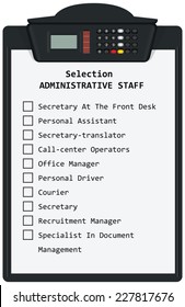 Clipboard with Selection Administrative Staff. Vector illustration.